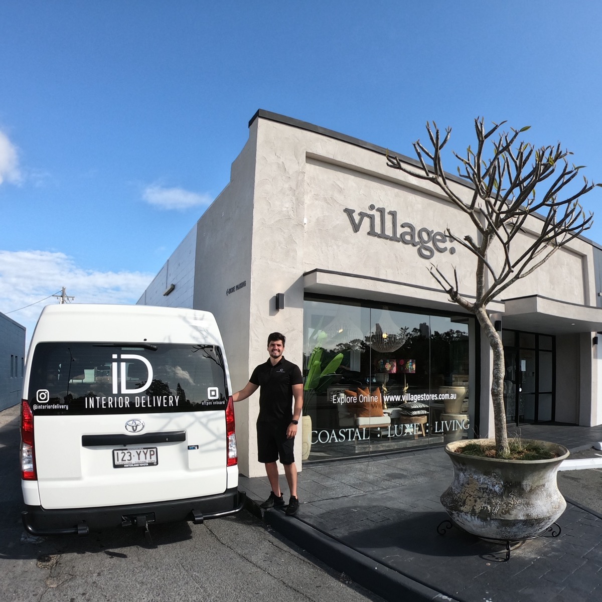 Interior Delivery van outside the Village furniture store